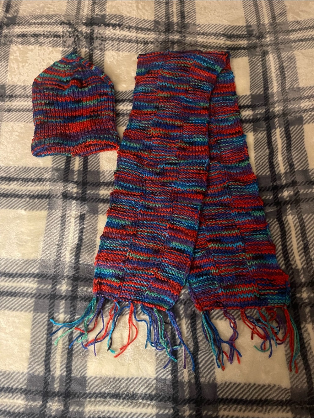 Handmade Multicolor Knit Hat and Scarf Set
